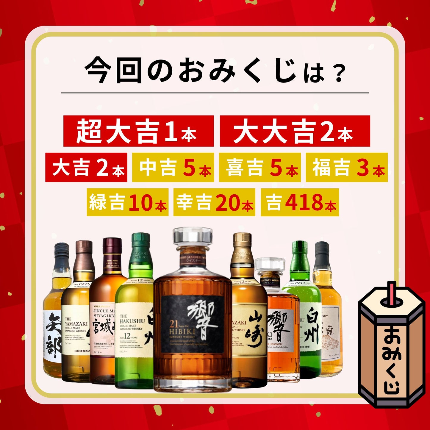 ＼7/27販売開始／【特別企画】【第2弾】【ウイスキーみくじ 466口限定】響21年 山崎12年 白州12年 響ジャパニーズハーモニー など 福袋 酒くじ おみくじ ウイスキー くじ 最新