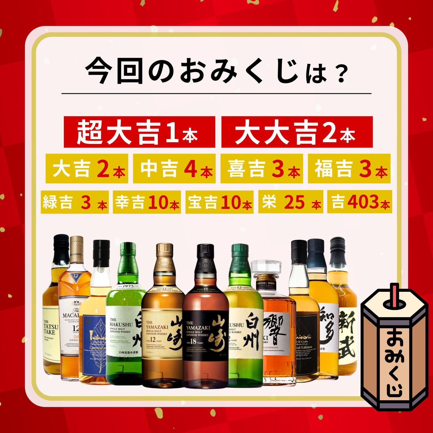 ＼12/16販売開始／【第29弾】12月27日発送予定【ウイスキーみくじ 466口限定】山崎18年 山崎12年 白州12年 響ジャパニーズハーモニー イチローズ リミテッド 知多 など 福袋 酒くじ おみくじ ウイスキー くじ 最新