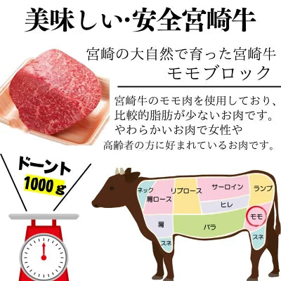 宮崎県 都城市 宮崎牛 ブロック肉 ステーキ肉 1kg 牛肉 モモ 牛もも ブロック モモブロック 黒毛和牛 牛モモ モモ肉 国産牛肉 ローストビーフ 1000g 5～6人前 牛ブロック肉 冷凍肉 高級肉 ギフト 肉ギフト ローストビーフ用 塊