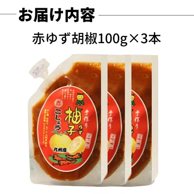 赤ゆずこしょう（チューブタイプ）100g×3本 宮崎県産 柚子胡椒 無添加 調味料 柑橘 ゆず 柚子こしょう 唐辛子 赤唐辛子 柚子 コショウ すき村 宮崎名物 お土産 セット 国産 調味料セット 九州産 ご当地グルメ 贈り物 ギフト