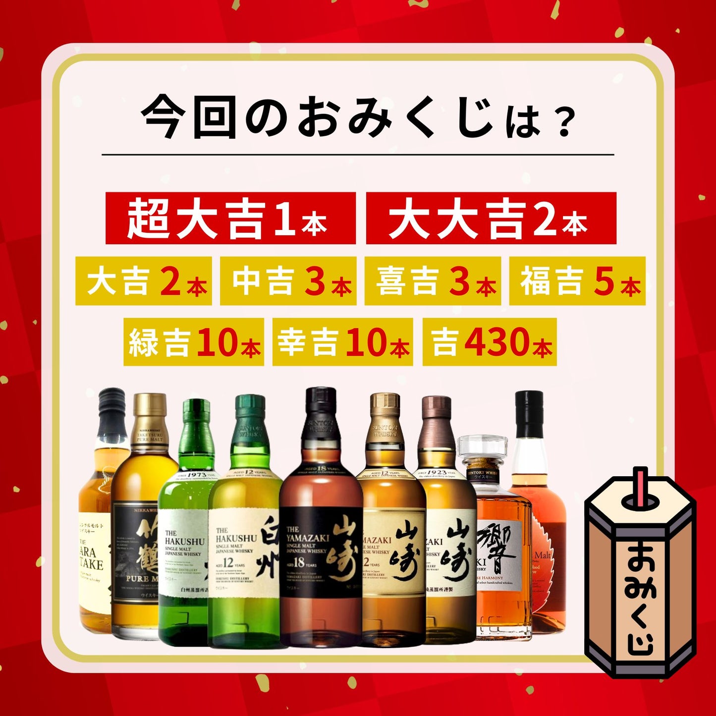 ＼11/29販売開始／【第一弾】ジャパニーズウイスキー限定みくじ【466口限定】山崎18年 山崎12年 白州12年 響ジャパニーズハーモニー イチローズ 竹鶴 新武 ウイスキーくじ ジャパニーズウイスキー